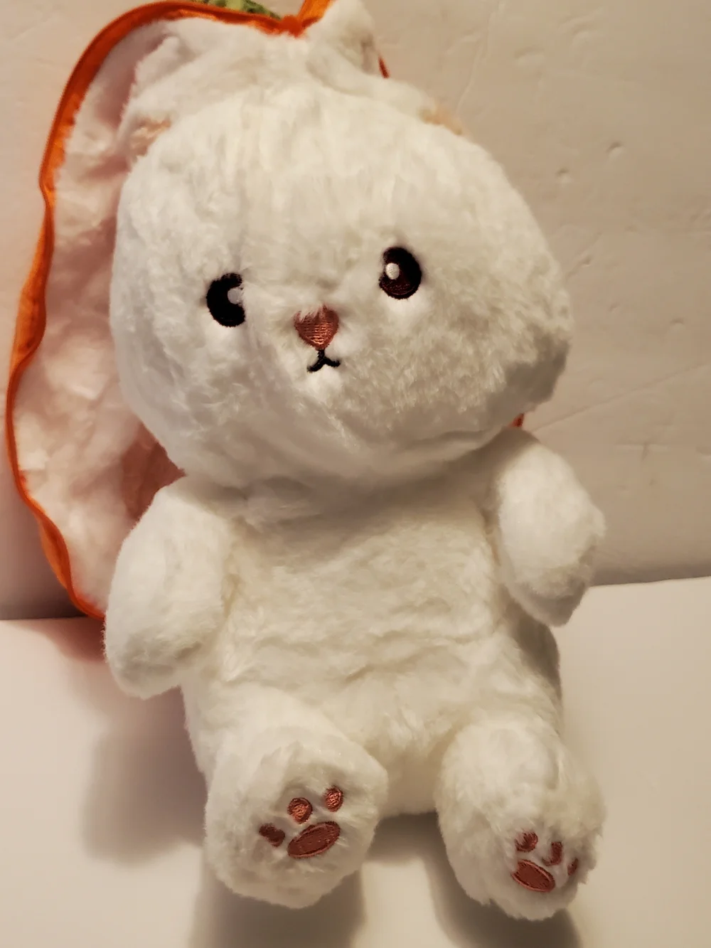 Reversible White Rabbit Stuffed Animal Plush in Orange Carrot Case, Medium